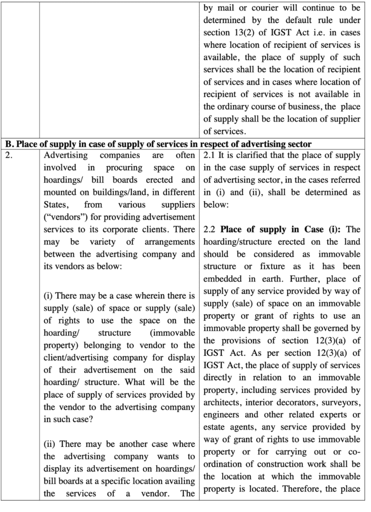 Clarification on how to determine the place of supply under the GST in different scenarios